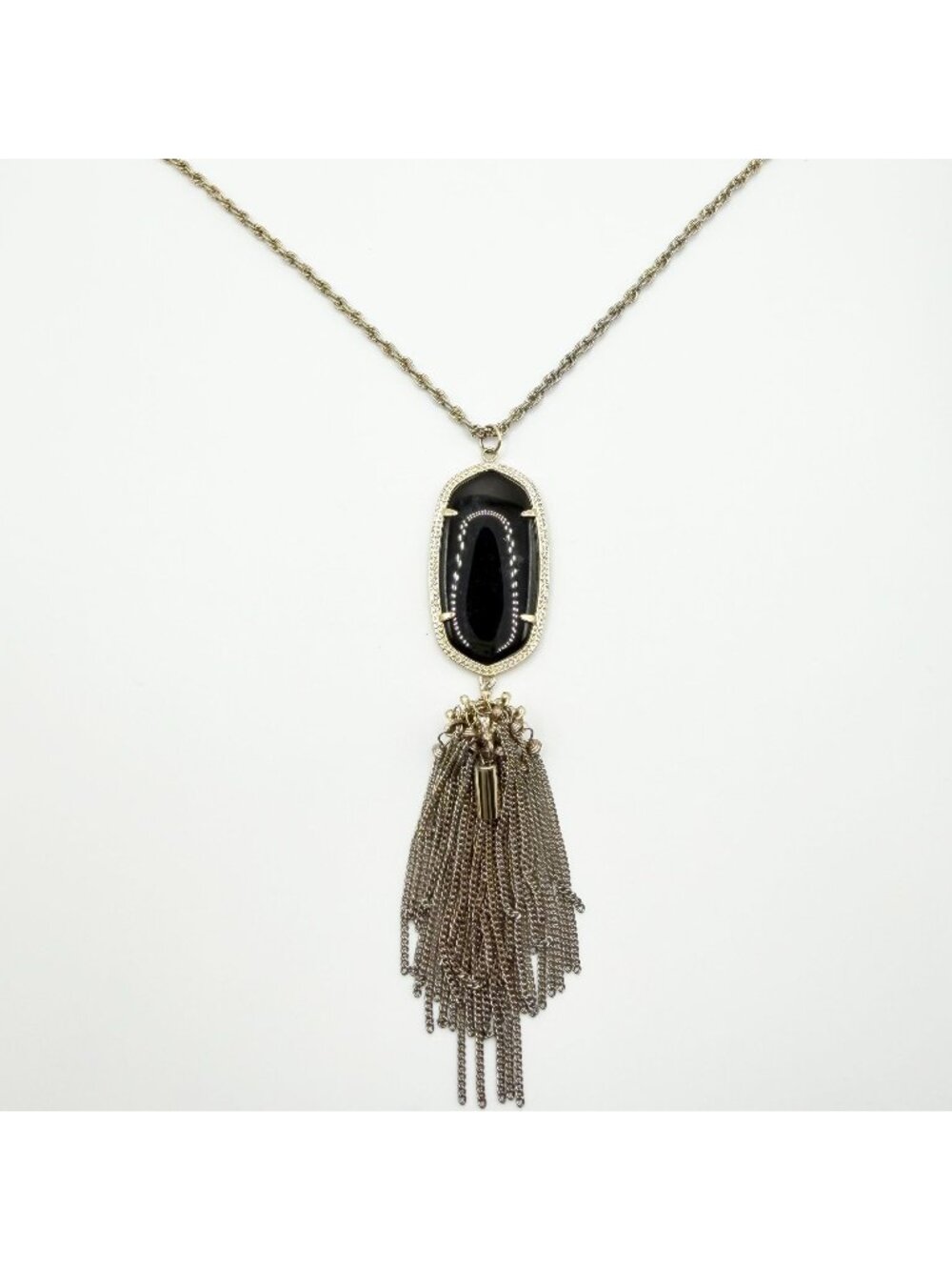 Kendra Scott Gold-Tone Necklace With Black Oval Stone & Chain Tassels